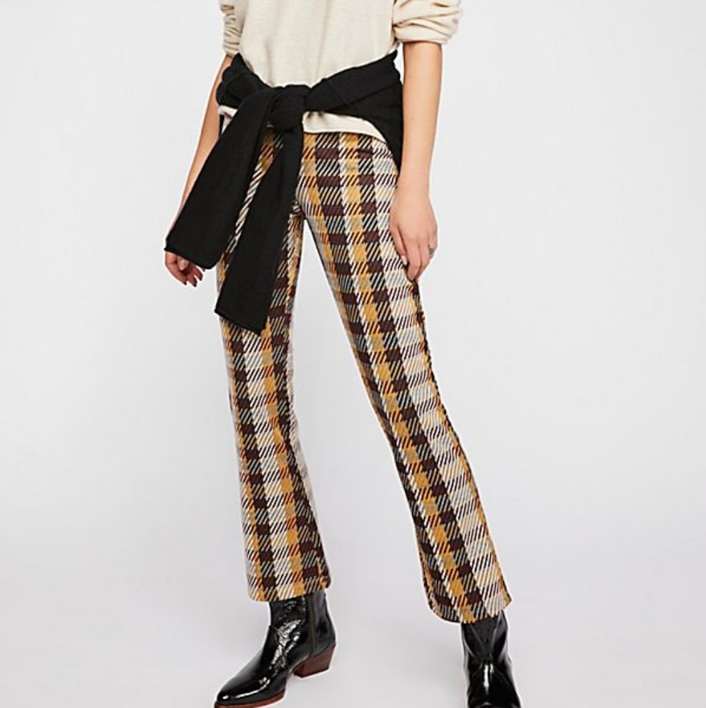 Free people "clean cropped flared" plaid pant